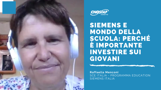 Abbiamo intervisato Raffaella Menconi, SCE Italia - Programma Education Siemens Italia. Abbiamo parlato di Scuola e mondo del lavoro.